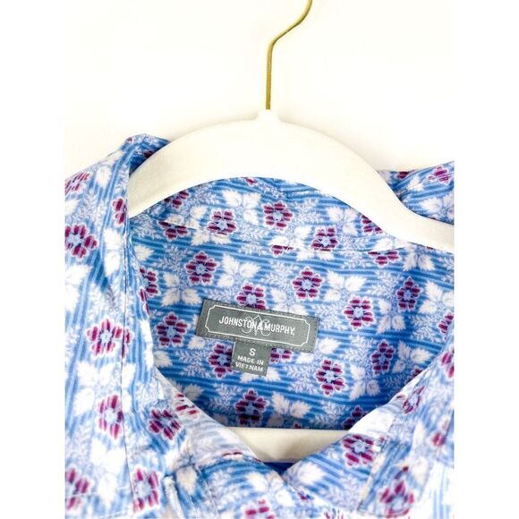 Johnson and Murphy - Blue floral partial button cotton collared shirt Size S - Picture 4 of 10